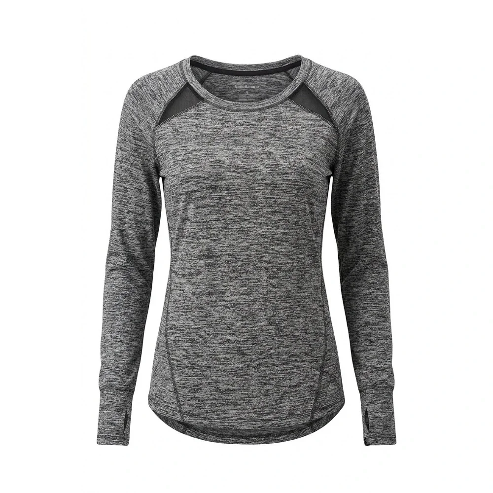 RBX Active Womens Space Dye Long Sleeve Workout Top Grey Black Mesh Thumbholes S
